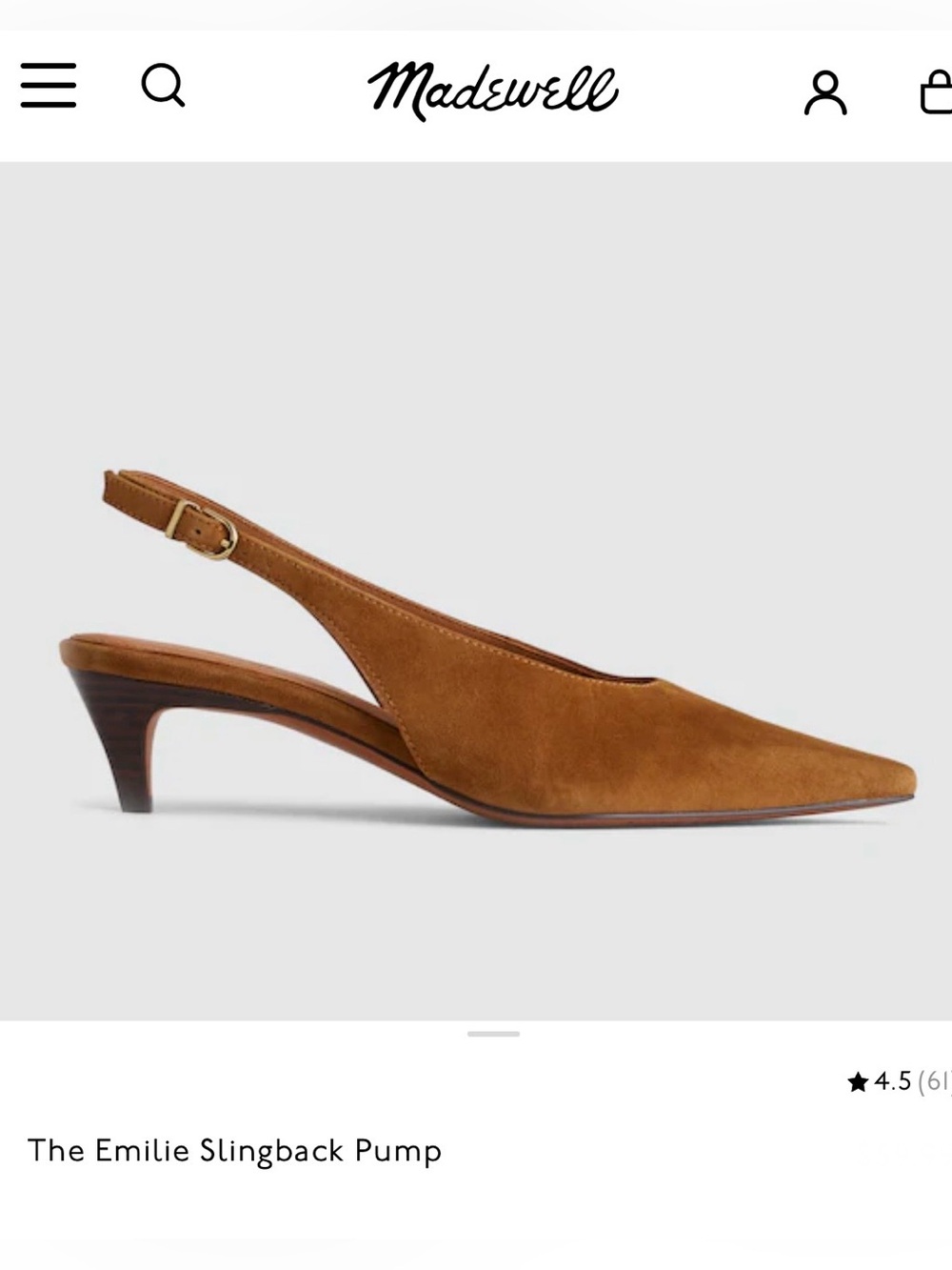 NWB- Madewell Emilie Slingback Pump in Brown Suede, size 9